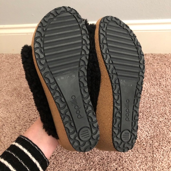 Birkenstock Papillio Namica Teddy Black Wedge Sandals Size 38 Shearling Limited - Picture 9 of 9